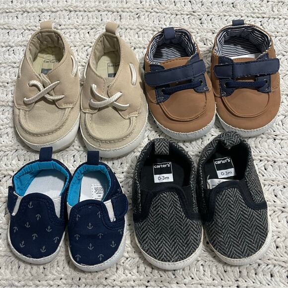 Lot of 4 Pairs of Carter's Boys Baby Shoes - Escalating Sizes Range from NB-9m - Picture 1 of 10